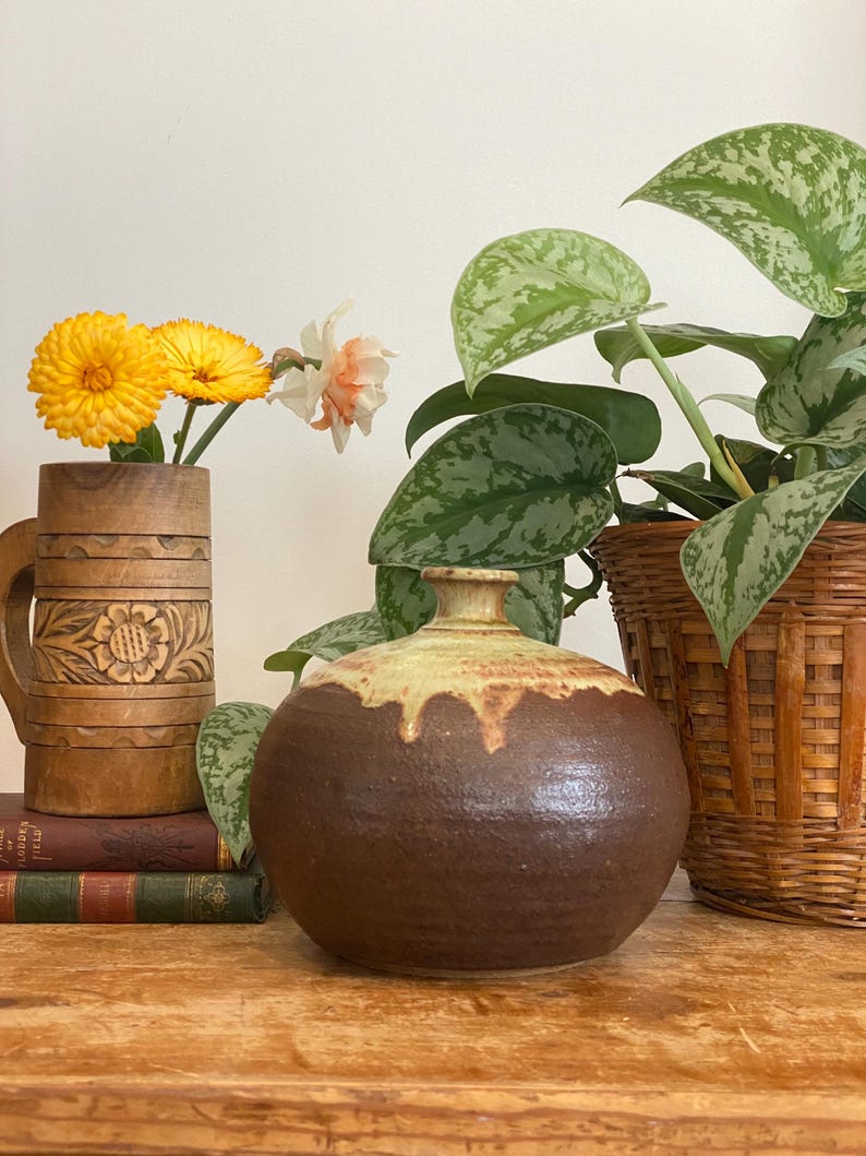 Vintage Studio Pottery Weed Pot — Drip Glaze Vase - Etsy Canada
