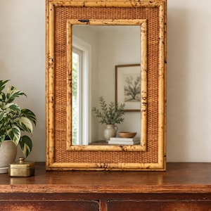 Vintage Bamboo Rattan Mirror - Etsy