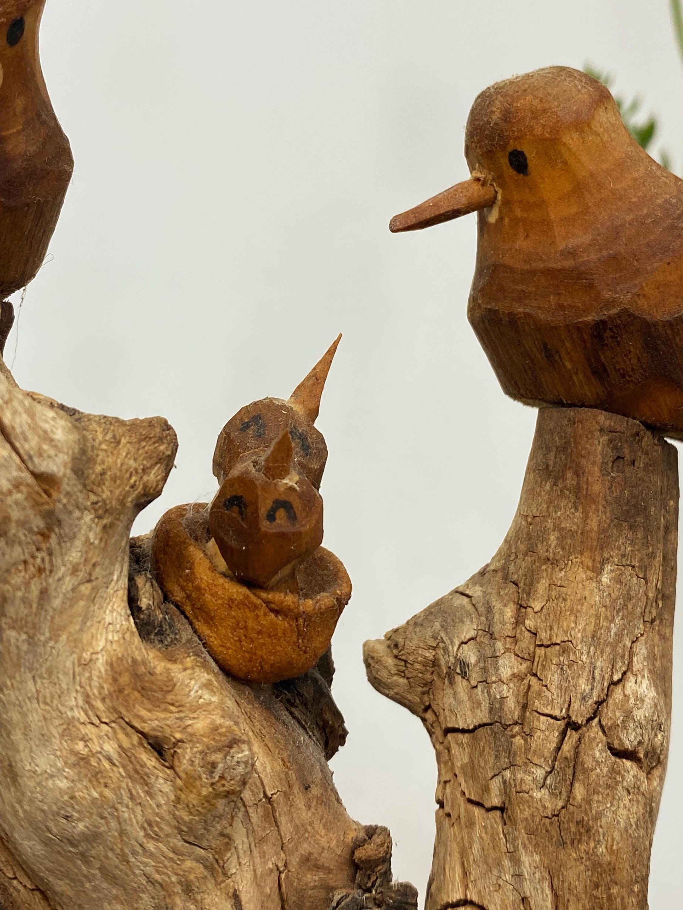 Ben Ortega Carved Bird Sculpture: Southwest Folk Art Driftwood