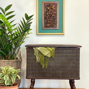 Vintage Wicker Sewing Box – Footed Blanket or Craft Storage Chest with Hinged Lid by Royal Furniture Canada