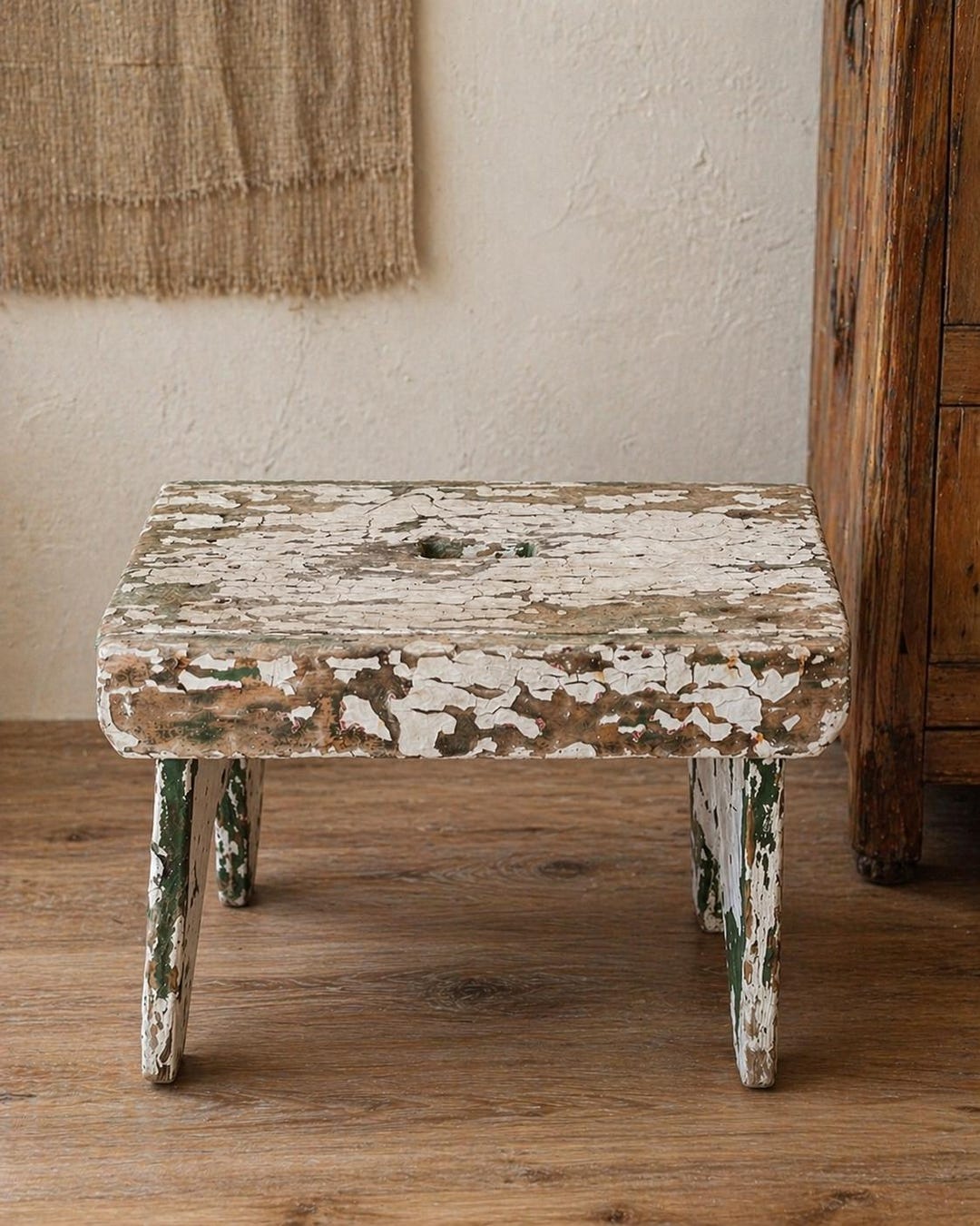 Primitive Wood Stool | Large Rustic Farmhouse Riser | Chippy Painted ...