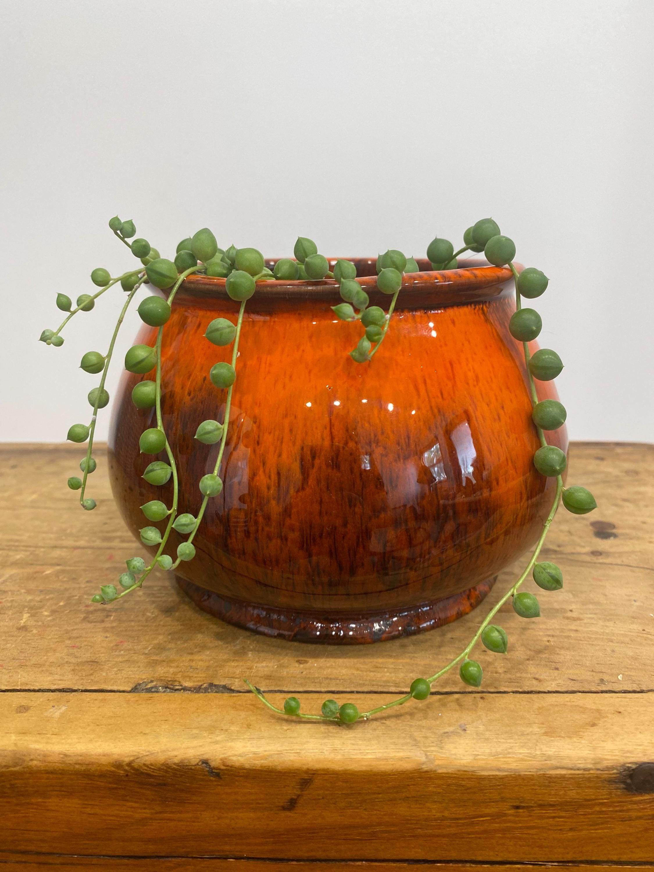 Vintage MCM Pottery Planter – Glossy Orange  Glaze, Studio Ceramic, 6.5” Wide