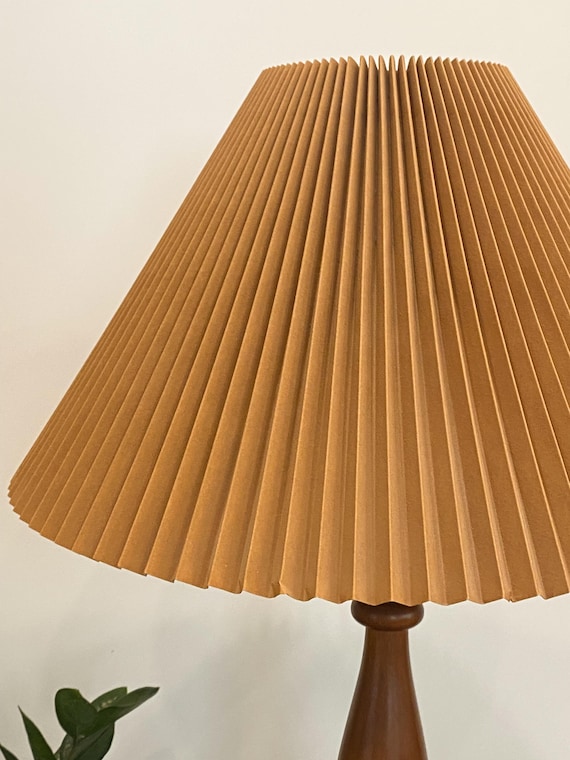 Vintage Pleated Parchment Lamp Shade: Mid-century Modern Ochre