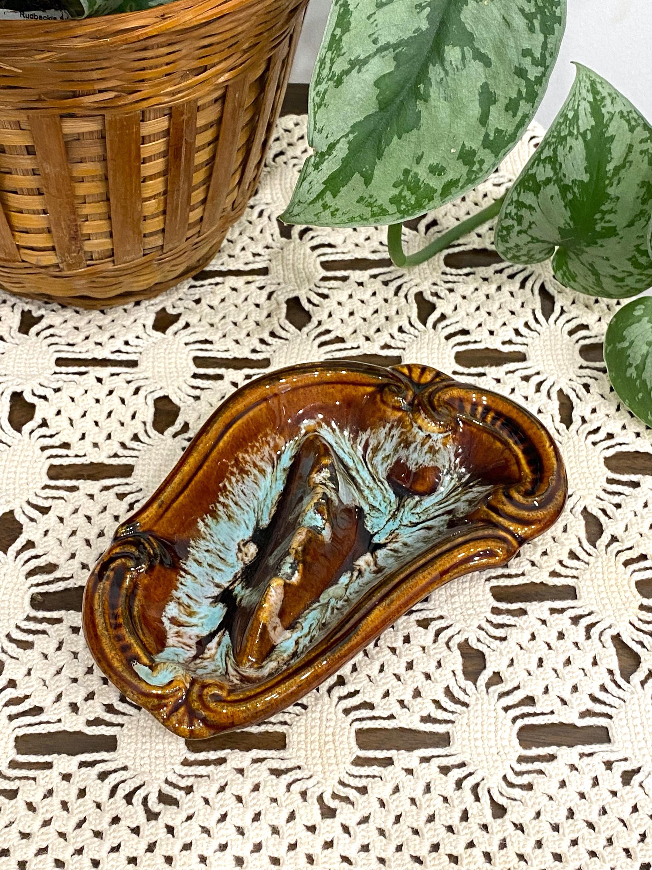 Vintage Ashtray –USA Mid-century 1960s Brown & Turquoise Ceramic Vintage Ashtray –USA Mid-century 1960s Brown & Turquoise Ceramic