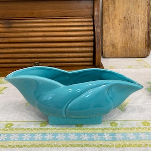 Mid Century Modern Turquoise Vase: California Pottery Centerpiece Bowl