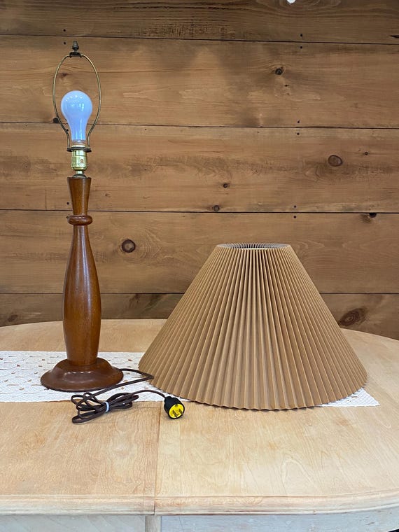 Vintage Pleated Parchment Lamp Shade: Mid-century Modern Ochre