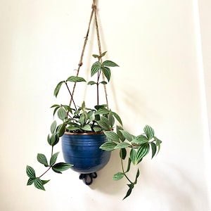 Vintage Blue Hanging Planter Ceramic Wall Planter Flat Back Hanging Pot Handmade Stoneware Planter Blue Pot Boho Rustic Decor
