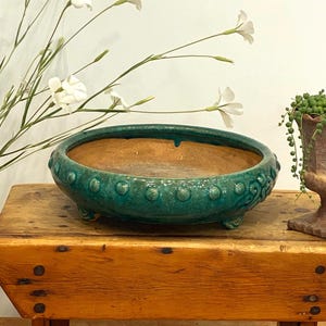 Vintage Ceramic Jardiniere - Footed Bulb or Succulent Planter - 11.5 Inches Wide - Unglazed Base - Bonsai Style