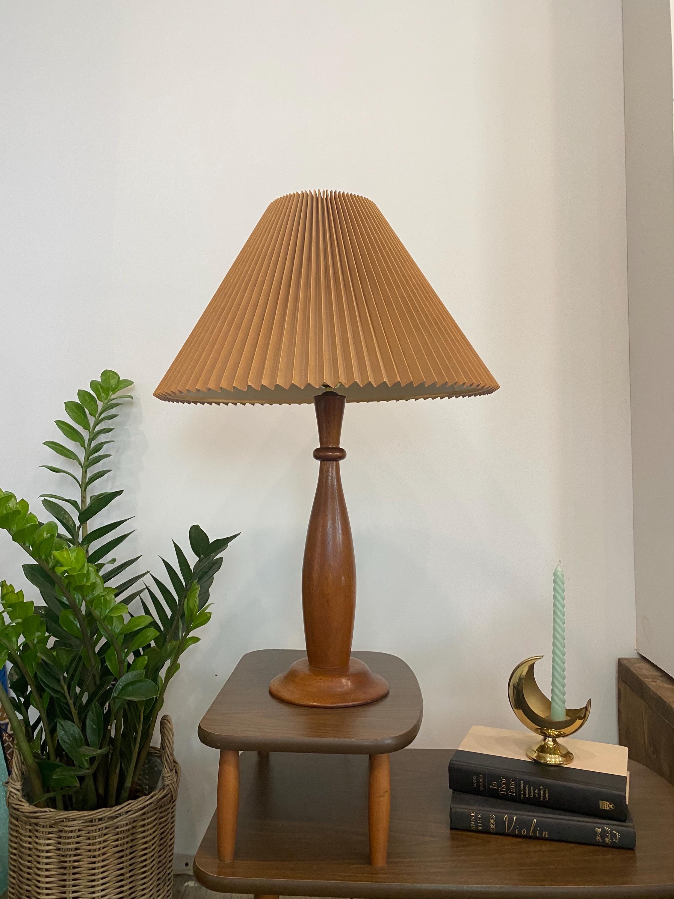 Vintage Pleated Parchment Lamp Shade: Mid-century Modern Ochre