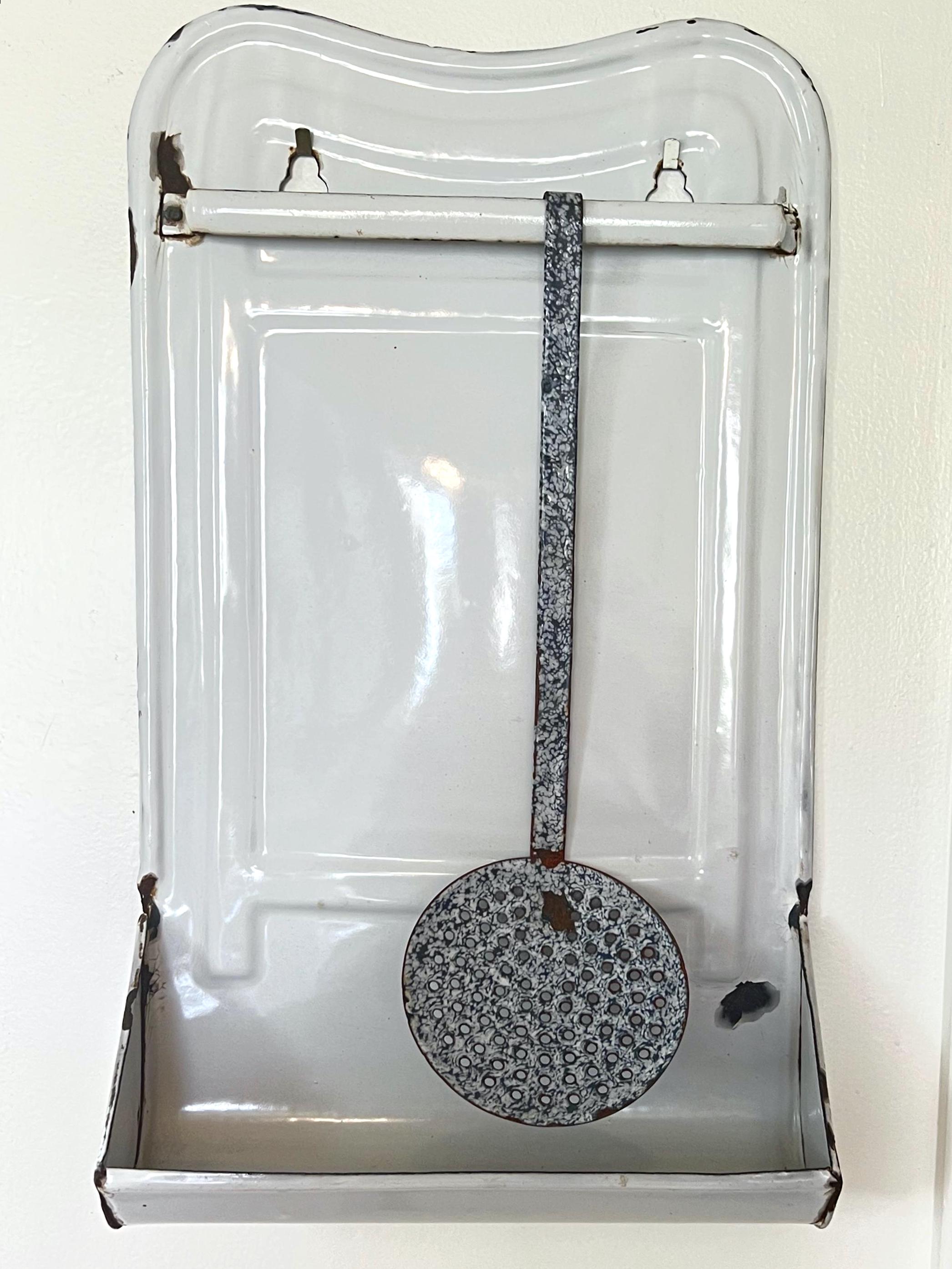Antique Utensil Rack Vintage French Enamel Utensil Rack With Graniteware Skimmer Ladle ...