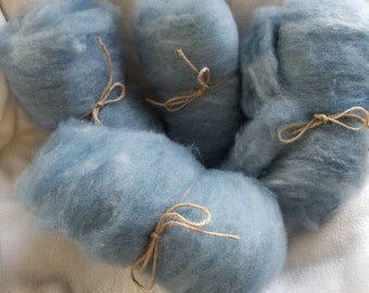 Hand processed Cheviot/BFL Batt..Light Nautical Blue... over 4 oz.
