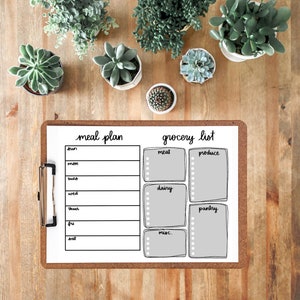 Meal Planning & Grocery List Planner Page | Printable Menu | Shopping List | Weekly Planner | Instant Download | Weekly Organizer