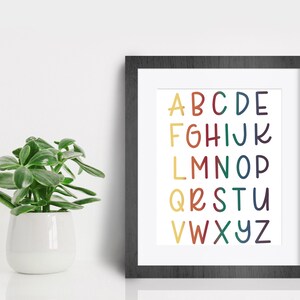 Rainbow Alphabet Digitale Print | Afdrukbare wandarte illustraties | Speelkamer Decor | Inrichting van de kinderdagverblijf | Kunstdruk | Digitaal downloaden | Minimalistische kunst