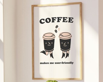 Coffee Poster, Retro Coffee Print, Cute Funny Kitchen Wall Art, Coffee Quote, 70s Retro Art, Digital Prints, Coffee Lover Printable Art