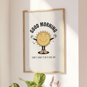 Impresión de cita retro, cartel positivo del sol mantra, impresión de arte de los años 70, arte de la pared de buenos días, cartel retro del aula, impresión descargable de la habitación de los niños