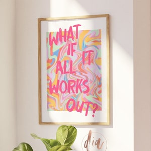 What if? Trendy Wall Art, Printable Pink Graffiti Poster, Preppy Wall Decor, Retro Gradient Print, Girlie Print, Apartment Aesthetic