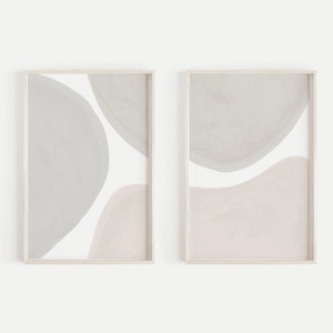 2 Stück Mid Century Moderne Abstrakte Wandkunst, Neutrale Töne Art Set Große Moderne Wandkunst Skandinavisch Minimalistisches Dekor Beige Grau druckbar