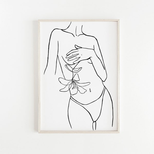 Female Body Line Art Flower Drawing Trending Now Abstract Wall Art Prints Downloadable Art Minimalist Decor Modern Wall Art Female Sketch