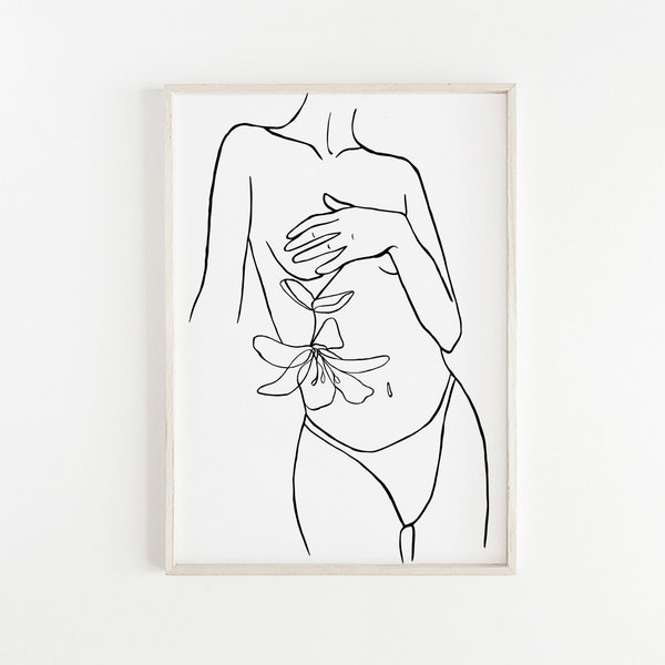 Mujer cuerpo línea arte flor dibujo tendencia ahora abstracto pared arte impresiones arte descargable decoración minimalista arte de pared moderno boceto femenino