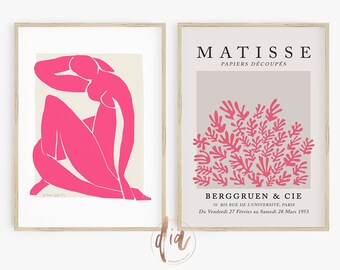 Matisse Print Set of 2, Hot Pink Exhibition Poster Set, Apartment Aesthetic, Digital Prints, Printable Wall Art, Girly Prints Matisse Poster
