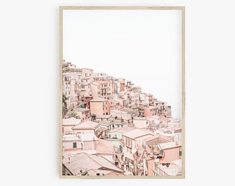 Pastel Pink Architecture Print, Italian Pastel Houses, Italy Wall Art, Muted Neutral Art Print, Large Poster Print, Minimalist Printable Art
