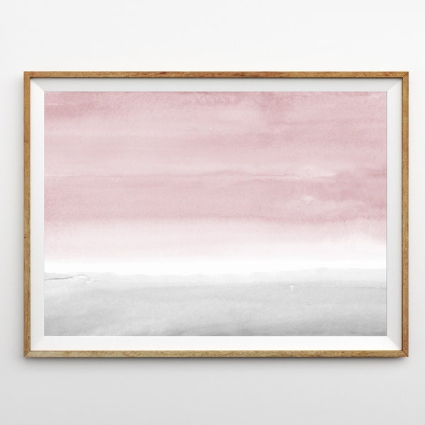 Pink Grey Watercolor Abstract Art Extra Large Horizontal Print Blush Pink Grey Painting Bedroom Decor Girl's Room Printable Art Large