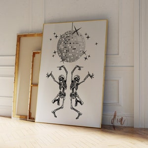 Skeletons Dancing under a Disco Ball, Halloween Wall Art, Party Aesthetic Print, Printable Art, Trendy Poster, Funky Decor, Halloween Party