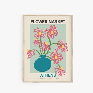 Impresión del mercado de flores, flores de primavera en jarrón, impresión de arte floral abstracto, impresiones digitales, cartel imprimible flores retro decoración de la habitación del dormitorio de las niñas
