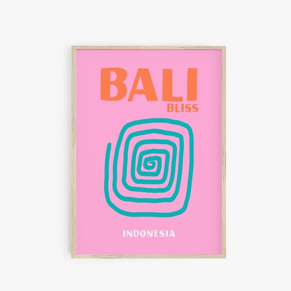 Bali Bliss Poster Print, Preppy Room Decor, Travel Poster, Printable Preppy Wall Art, Maximalist Decor, Dorm Room Print, Trendy Wall Art