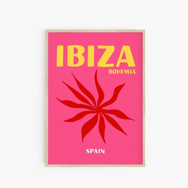 Impresión de cartel de Ibiza Bohemia, impresión colorida de verano, cartel de viaje, decoración maximalista, arte de pared preppy retro imprimible cartel decoración de la habitación preppy