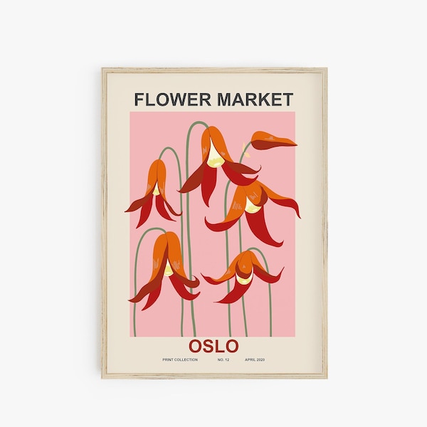 Flower Market Poster Oslo, Abstract Flower Print, Printable Poster, Modern Exhibition Art Print Botanical Illustration Modern Wall Art