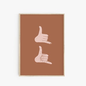 Hang Loose Hand Gesture Print, Shaka Sign Printable Poster, Surfing Gesture, Retro Surf Art Print, Instant Download, Boho Wall Art Print
