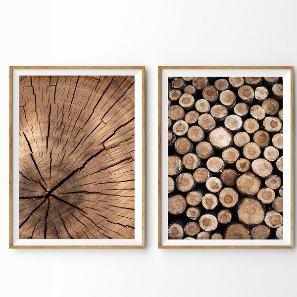 Tree Rings Wood Log Pile Print Set of 2 Prints, Rustic Farmhouse Decor, Large Wall Art Prints, Printable Art Digital Prints Instant Download