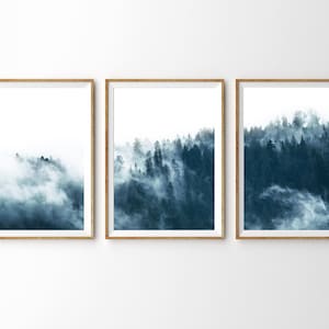 3 Piece Wall Art Misty Mountain Print Set of 3 Prints Forest Print Large Wall Art Scandinavian Decor Nordic Print Landscape Photography