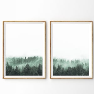 Set of 2 Prints Forest Wall Art Set Foggy Forest Print Nordic Print Scandinavian Decor Printable Wall Art Misty Mountains Nature Print