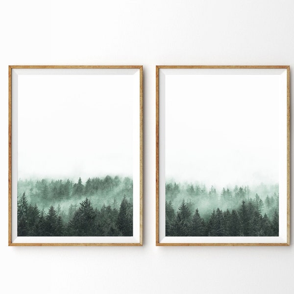 Ensemble de 2 tirages Forest Wall Art Set Foggy Forest Print Nordic Print Scandinavian Decor Printable Wall Art Misty Mountains Nature Print