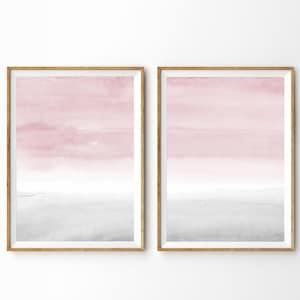 Rosa und Grau Abstrakte Kunst 2er Set Drucke Blush Pink Grey Malerei druckbare Kunst Aquarell Druck Schlafzimmer Wand Kunst Mädchenzimmer Kinderzimmer Dekor