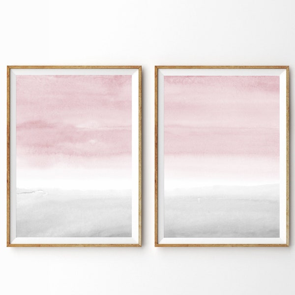 Pink and Grey Abstract Art Set of 2 Prints Blush Pink Grey Painting Printable Art Watercolor Print Bedroom Wall Art Girls Room Nursery Decor