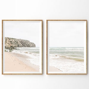 Coastal Print Set of 2 Prints, Boho Beach Wall Art Set Muted Neutral Wall Art California Style Printable Wall Art Above Bed Art Large Poster