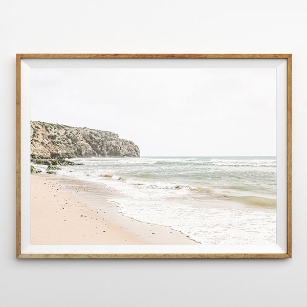 Impresión costera, impresión horizontal, arte de pared de playa neutral silenciado, cartel grande estilo California Boho Beach imprimible arte paisaje naturaleza foto