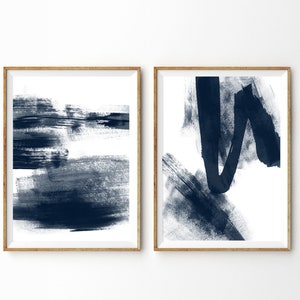 Indigo Blue Abstract Wall Art Set of 2 Prints Navy Watercolor Print 2 ...