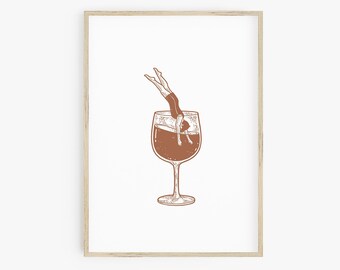 Impresión de vino Retro vino cartel impresión cóctel impresión cocina decoración Boho Bar pared arte mediados de siglo moderno arte de la pared impresiones digitales arte imprimible