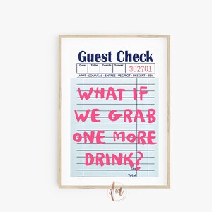 Guest Check Print, Trendy Wall Art, Retro Poster, One More Drink Alcohol Print, Bar Car Printable, College Apartment Decor, Digitale Prints