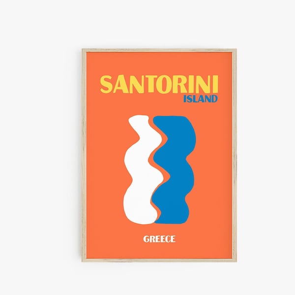 Santorini Travel Poster, Santorini Print, Greek Island Art,  Preppy Room Decor, Digital Prints, Maximalist Decor, Printable College Wall Art