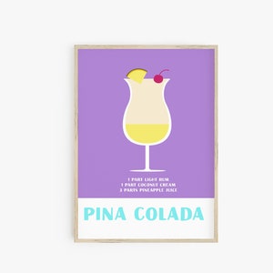 Pina Colada Wand Kunst, Tropischer Cocktail Drink, Cocktail Poster, Bar Cart Dekor, druckbare Kunst, adrettes Zimmer Dekor, Maximalist Druck
