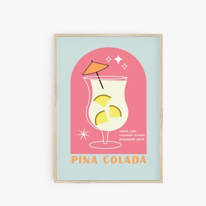 Pina Colada Print, Tropischer Cocktail Drink, Retro Cocktail Print, Bar Cart Print, druckbare Kunst, adrettes Zimmer Dekor, Maximalist Decor