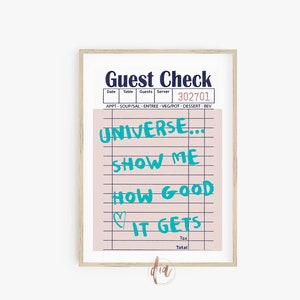 Guest Check Print, Trendy Retro Wall Art, Printable Art, College Apartment Poster, Dorm Room Digital Prints, Preppy Room Aesthetic