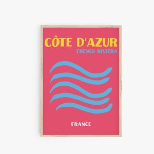 Franse Rivièra Travel Poster Print, Cote D'Azur Art Print, Maximalist Decor, Preppy Travel Poster, Trendy Wall Art, College Room Print