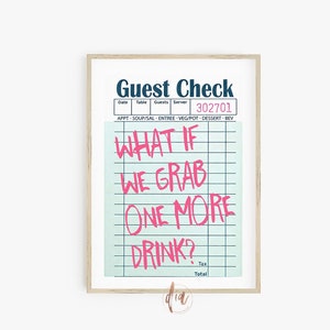 Guest Check Print, Trendy Wall Art, One More Drink Alcohol Print, Retro Poster, College Apartment Decor, Dorm Room Print, Digitale Prints