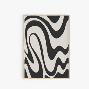Retro wellig Posterdruck, Monochrome Wellenförmige Marmor Wandkunst, Wellenlinien Druck, Y2K Dekor, Wohnheim Zimmer Druck Schwarz Beige Großes druckbares Poster